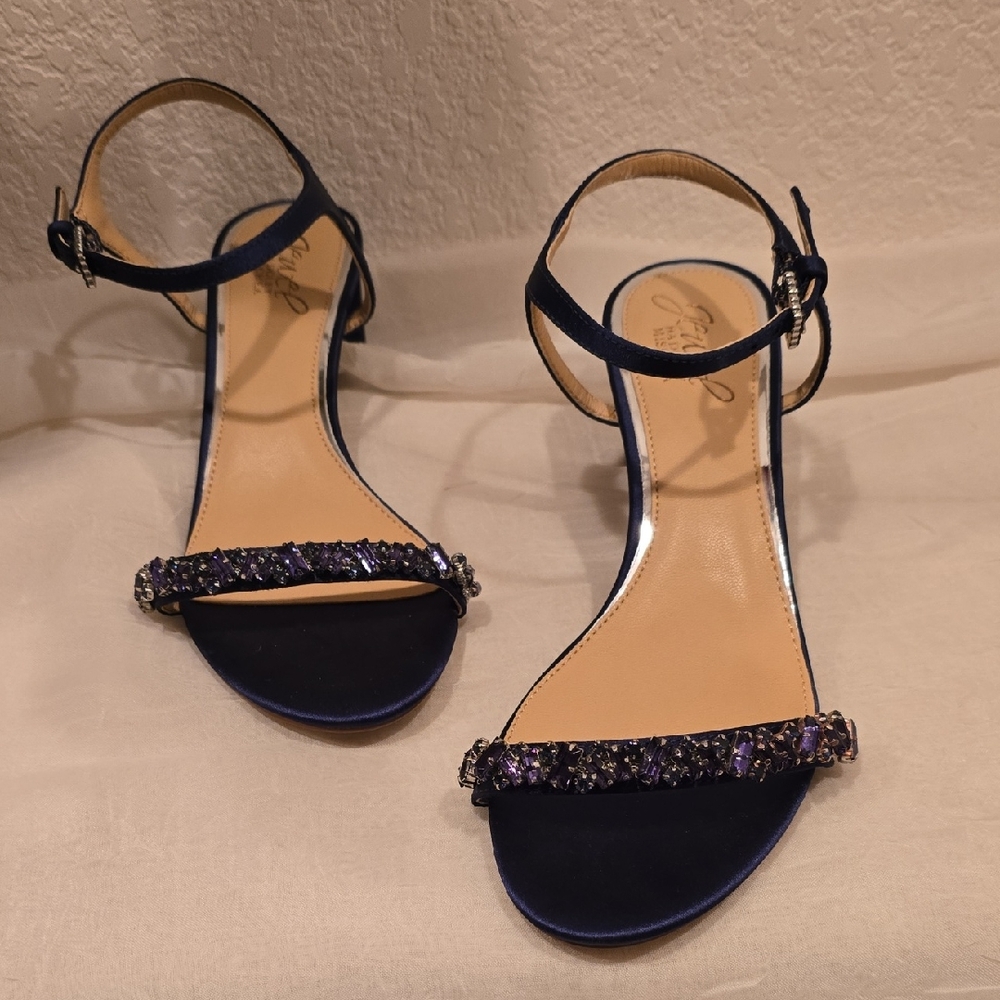 Badgley Mischka JEWEL Royal BLUE Satin Designer Embellished Sandals